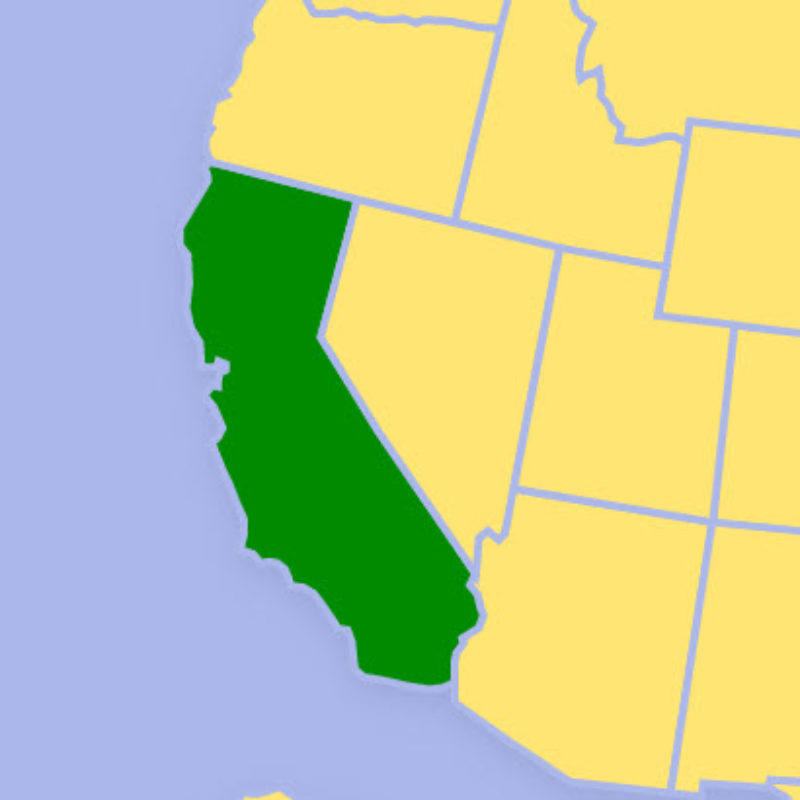 California is highlighted in green on a U.S. map.